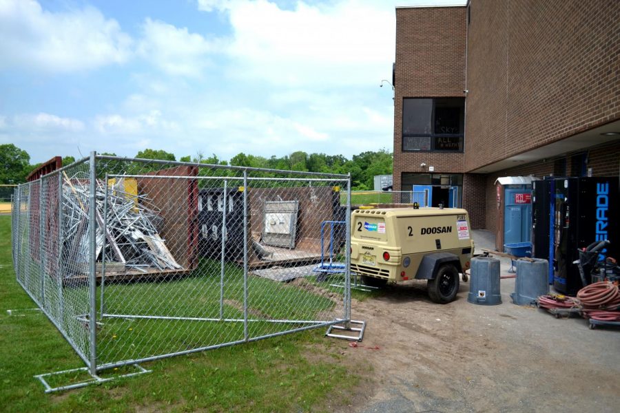 The locker rooms at the middle school, nearly 50 years after their construction,
are in the process of being rebuilt from the bottom up. 