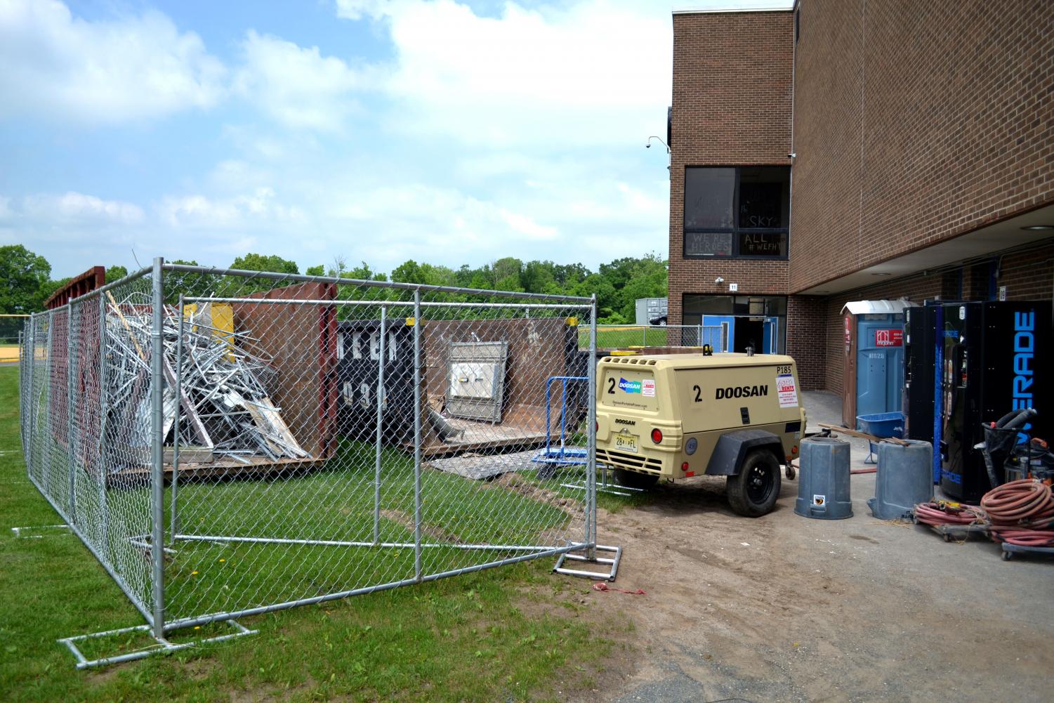 The locker rooms at the middle school, nearly 50 years after their construction,
are in the process of being rebuilt from the bottom up.