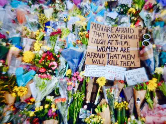 Mourners placed flowers at the location where Everard was last seen in her memory. 