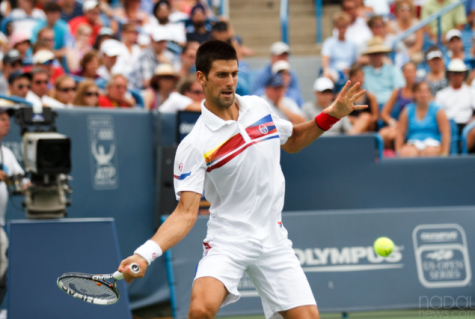 The number 1 player in the world, Novak Djokovic, using his weapon of a forehand. 