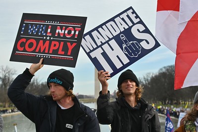 Scenes from the anti-vaccine mandate march on Jan. 23 by Brett Davis is licensed under (CC BY-NC 2.0)