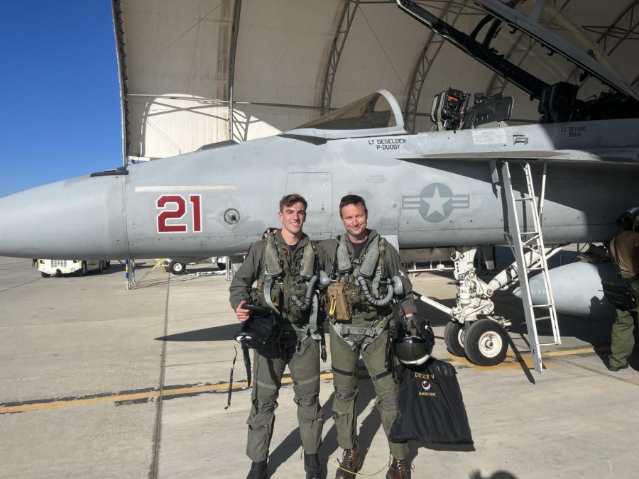 Antonio+Zaccaria+%28left%29%2C+Class+of+2019%2C+poses+with+a+Navy+pilot+during+his+training.+Zaccaria+visited+West+Essex+on+Nov.+21+to+talk+about+his+experiences+joining+the+Navy+and+becoming+a+pilot.
