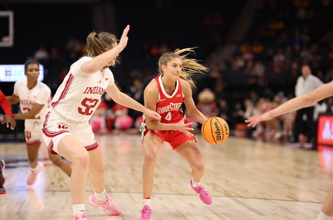 Ohio State University and Indiana University compete in Big Ten Tournament of NCAA Womens March Madness on March 4. 