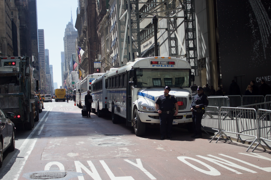 NYPD closed off the entrance to Trump Tower and used police buses to block the opposite side of the street on April 4, the day a grand jury indicted former President Donald Trump on charges related to a hush money payment during his 2016 presidential campaign.