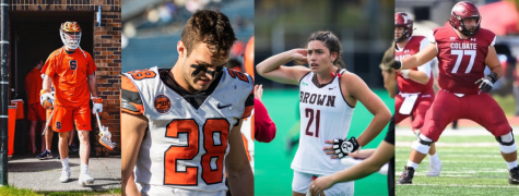 (From left) Tommy Drago (Class of ’20); Will Perez (Class of ’19); Cameron Kinsella (Class of ’20); and Bardhyl Gashi (Class of ’20) credit West Essex for helping them excel at their respective D1 schools.
