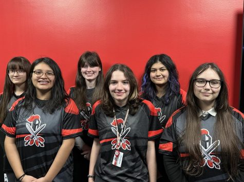 (From left) Audrey Baker, Briana Puli, team captain Adeline McCloskey, Binnie Da Rocha, Sara Fuertes and Kat Butsko comprise the schools first Victoria Valorant League esports team, one of only six in the state.