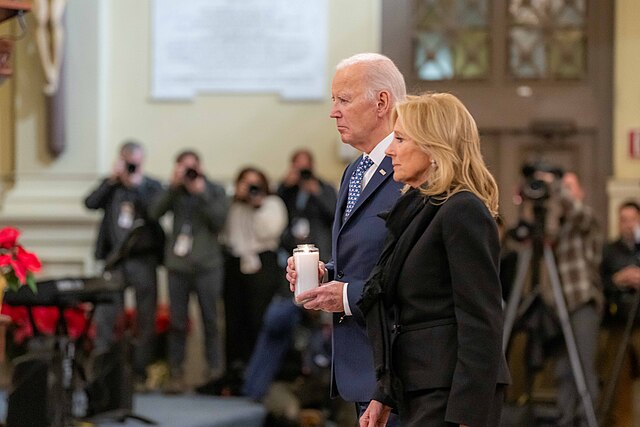 President Joe Biden and First Lady Jill Biden attended the memorial service for the victims of the Jan. 6 truck attack. 
