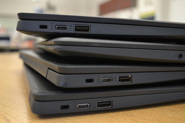 The ports of school computers that have the potential to start fires when prodded with metal objects.