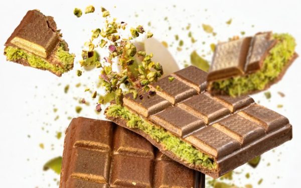 Dubai Chocolate bar bursting with bland flavor.