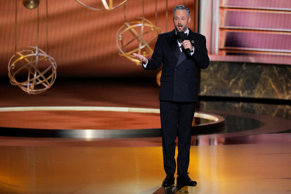 Show host Nate Bargatze speaks on stage at the 77th Primetime Emmy Awards in Los Angeles, California, U.S., September 14, 2025. REUTERS/Mike Blake