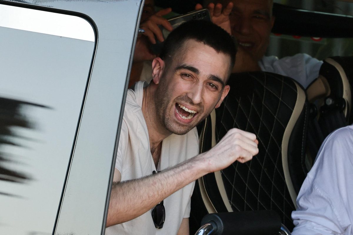 Released hostage Avinatan Or, who was kidnapped during the deadly October 7, 2023 attack by Hamas and taken to Gaza, reacts upon arrival at the site of Rabin Medical Center-Beilinson Hospital, amid a hostages-prisoners swap and a ceasefire deal between Israel and Hamas in Gaza, in Petah Tikva, Israel October 13, 2025. REUTERS/Stoyan Nenov
