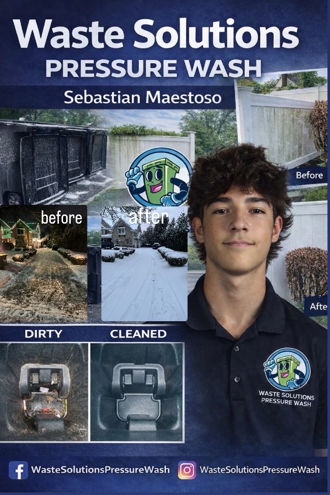 Junior Sebastian Maestoso offers a multitude of services for local families, including pressure washing, garbage can cleaning and snow shoveling. 