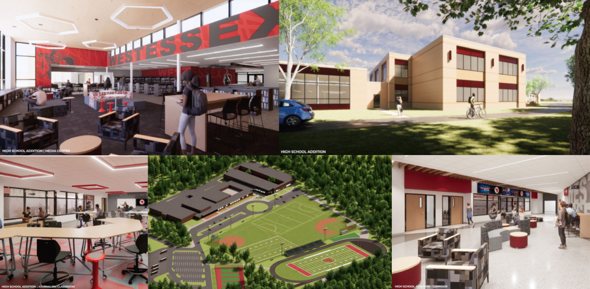 Collage of renovation renderings from Board of Education meeting